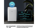 Aire acondicionado portátil - Hisense APC09QC, 2236 fgh, 3 velocidades, Deshumidificador, Super Cool, Mando a distancia, Kit Ventana, Wi-Fi, Blanco