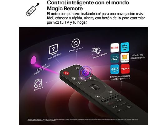 TV OLED 77 - LG OLED77G54LW, OLED 4K, Procesador Inteligente α11 AI Processor 4K Gen2, Smart TV, Gallery Deisgn, Rocky Black