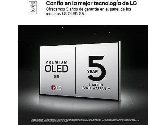TV OLED 65" - LG OLED65G54LW, OLED 4K, Procesador Inteligente α11 AI Processor 4K Gen2, Smart TV, Gallery Design, Rocky Black