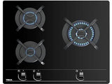 Placa de gas - Teka GBC 63010, 3 zonas, Gas natural, Mandos frontales ergonómicos, 60 cm, Negro
