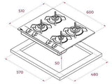 Placa de gas - Teka GBC 6400, 4 zonas, Gas natural, Mandos frontales ergonómicos, 60 cm, Negro