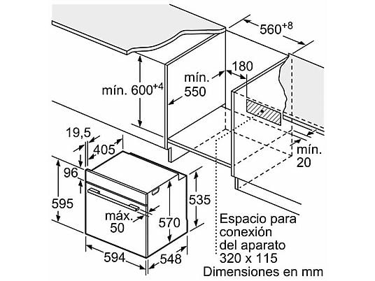 Horno - Bosch HBA574ES3, Multifunción, Pirolítico, 71 l, 59.4 cm, HotAir 3D, Asistente de limpieza con agua, Inox