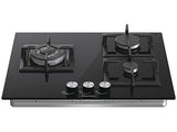 Placa de gas - Hisense GG633B, 3 zonas, 58 cm, Gas Natural, Encendido fácil, Fogón Wok, Cristal Negro