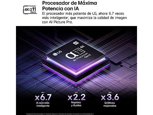 TV OLED 83 - LG OLED83G54LW.AEU, UHD 4K, Procesador Inteligente α11 AI Processor 4K Gen2, Smart TV, DVB-T2 (H.265), Rocky Black